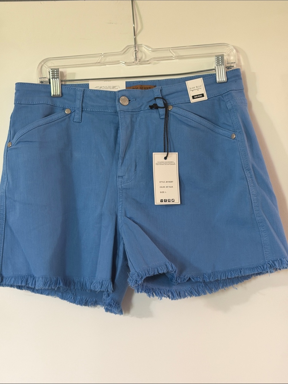 Judy Blue Vibrant Blue Frayed Hem Jean Shorts